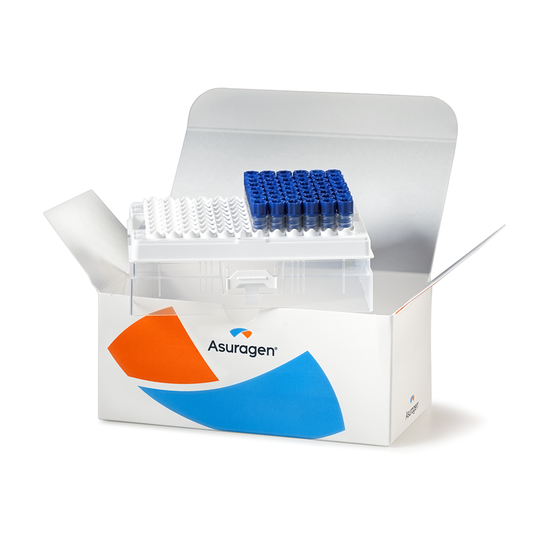 QuantideX brett fra Asuragen, med blå prøverør i en åpen eske.